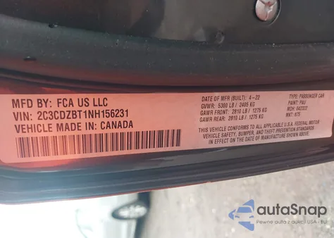 2022 Dodge Challenger R/T из США, поврежденный, VIN 2C3CDZBT1NH156231